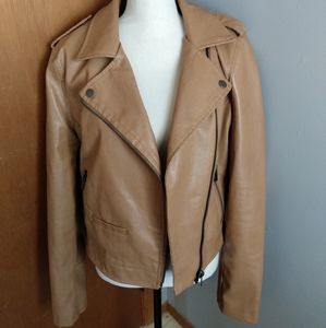 Brown faux leather moto jacket